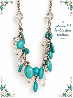 Turquoise Howlite stones Bead Statement Necklace - Women Jewelry